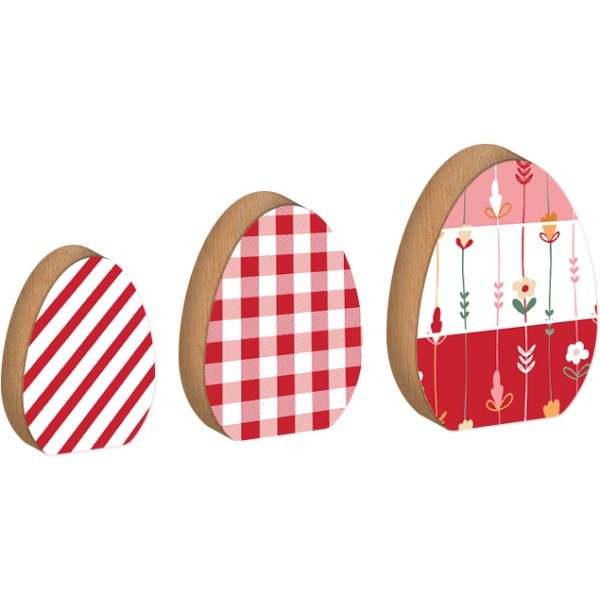 Egg Επιτραπέζιο Διακοσμητικό Πασχαλινό Αυγό Κόκκινα Λουλούδια 11x15cm