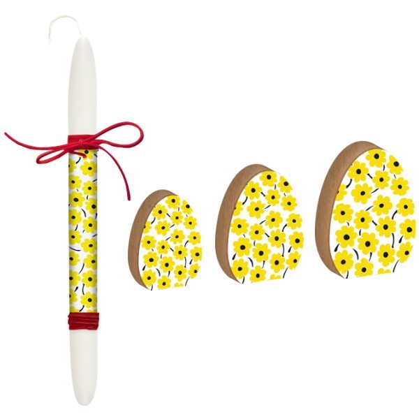 Easter Daisy Πασχαλινό Σετ Λαμπάδα Με 3 Ξύλινα Αυγά