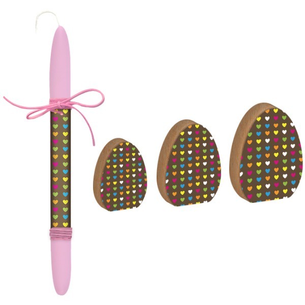 Easter Sweet Hearts Πασχαλινό Σετ 3 Αυγά Ξύλινα
