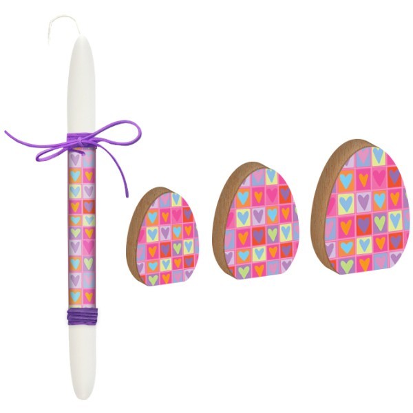 Easter Pink Hearts  Πασχαλινό Ξύλινο Αυγό Μικρό