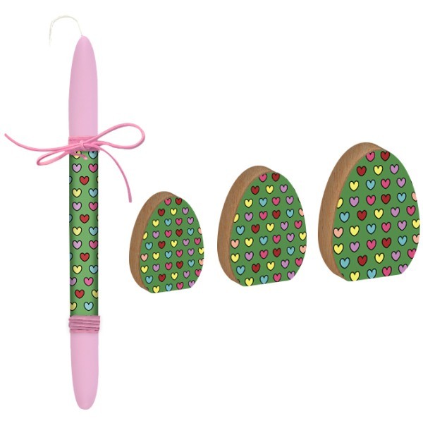 Easter Green Hearts Πασχαλινό Σετ 3 Αυγά Ξύλινα