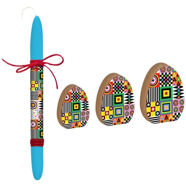 Easter Geometric Πασχαλινό Ξύλινο Αυγό Μεσαίο