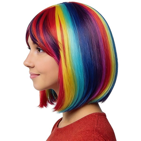 Rainbow Short Hair Περούκα Μακρύ Καρέ Πολύχρωμη