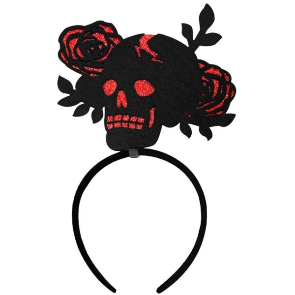 Rose Skull Στέκα Μαλλιών Με Κόκκινα Τριαντάφυλλα και Κρανίο 16x25cm 