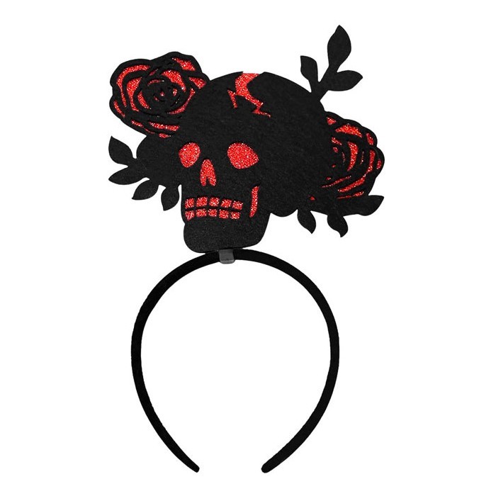 Rose Skull Στέκα Μαλλιών Με Κόκκινα Τριαντάφυλλα και Κρανίο 16x25cm 