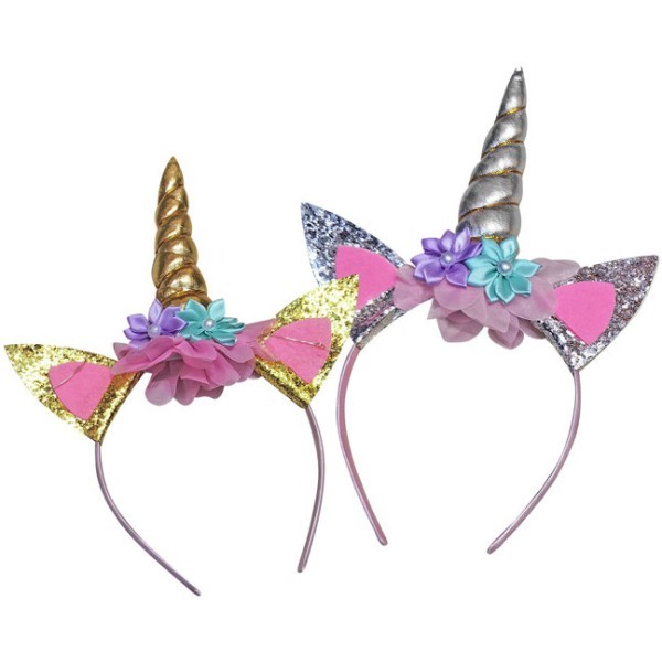 Unicorn Στέκα Μαλλιών Με Λουλούδια Ασημί