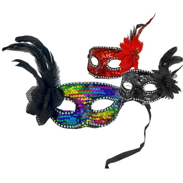 Venetian Tinsel Μάσκα Με Λουλούδι Και Φτερά Πολύχρωμη