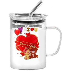 Valentine's Day Cup Γυάλινη Με Καλαμλακι Και Καπάκι 400ml