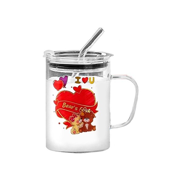 Valentine's Day Cup Γυάλινη Με Καλαμλακι Και Καπάκι 400ml Hello Love