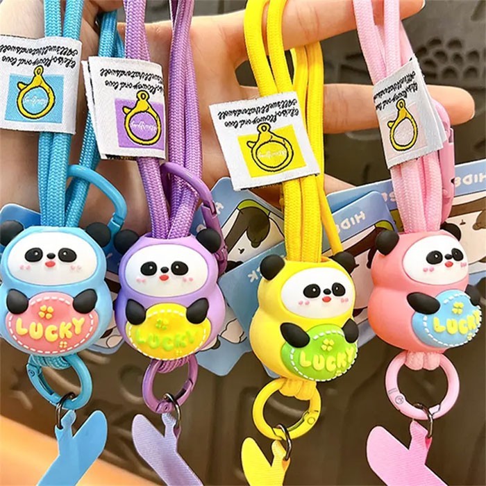 Flower Panda Μπρελόκ Τηλεφώνου Με Πλεκτό Λουράκ