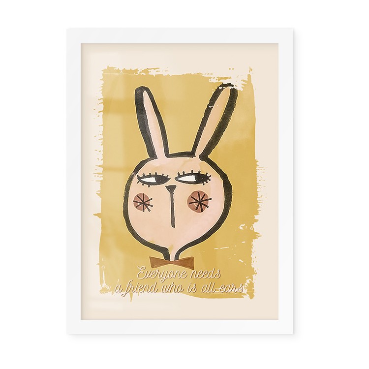 Παιδικά Curious Rabbit Poster Με Λευκή Ξύλινη Κορνίζα 15x20cm