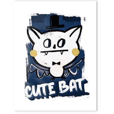 Cute Bat Poster Με Λευκή Ξύλινη Κορνίζα 40x30cm