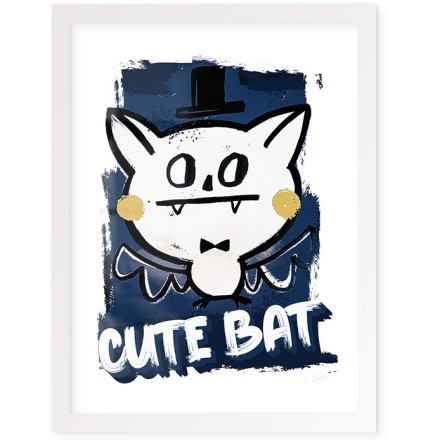 Cute Bat Poster Με Λευκή Ξύλινη Κορνίζα 40x30cm Παιδικά