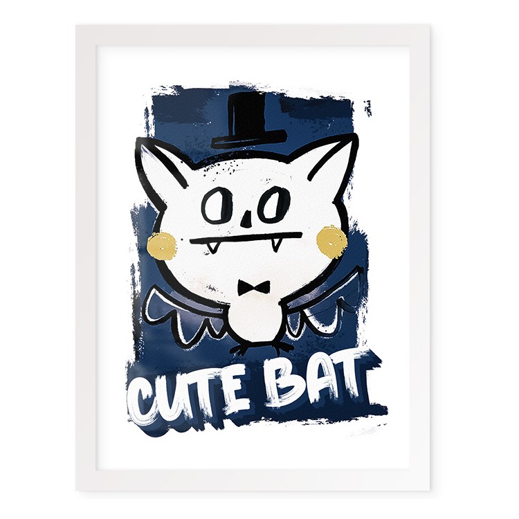 Παιδικά Cute Bat Poster Με Λευκή Ξύλινη Κορνίζα 40x30cm