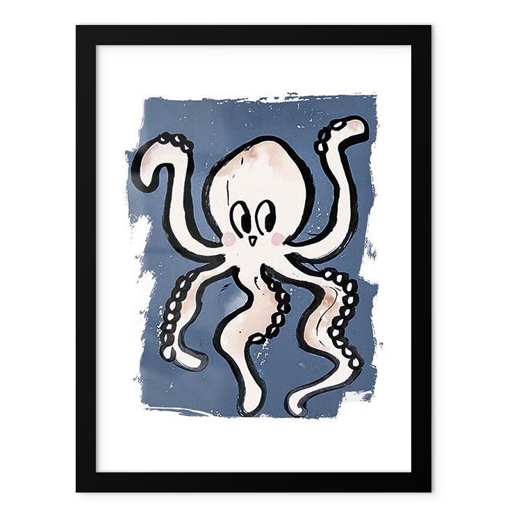 Παιδικά Cute Octapus Poster Με Μαύρη Ξύλινη Κορνίζα 40x50cm