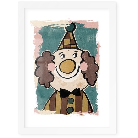 Cute Clown Poster Με Λευκή Ξύλινη Κορνίζα 15x20cm Παιδικά