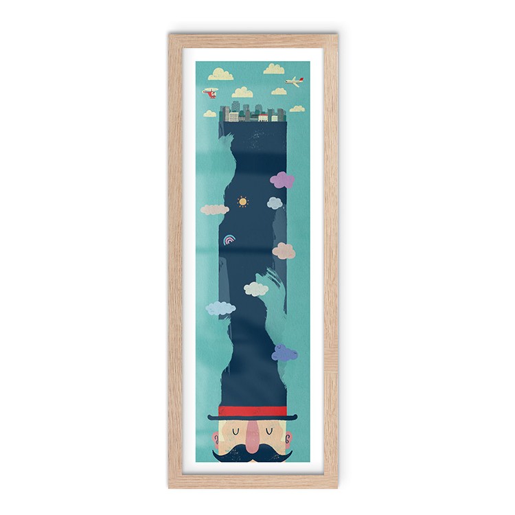 Παιδικά Mr.Mustachio Poster Με Ξύλινη Φυσική Κορνίζα 20x60cm