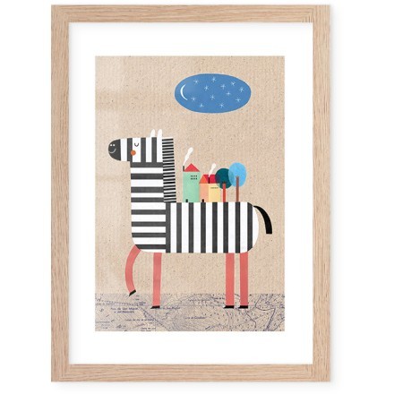Happy Zebra Poster Με Ξύλινη Φυσική Κορνίζα 15x20cm Παιδικά
