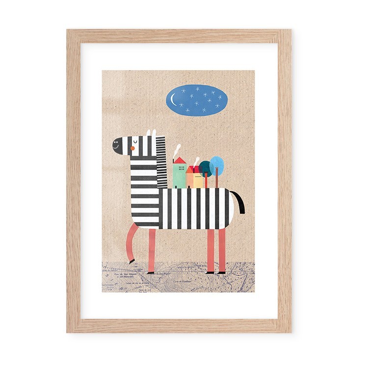 Παιδικά Happy Zebra Poster Με Ξύλινη Φυσική Κορνίζα 15x20cm