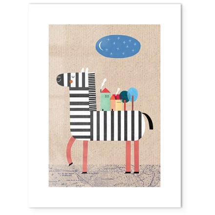Happy Zebra Poster Με Ξύλινη Φυσική Κορνίζα 15x20cm