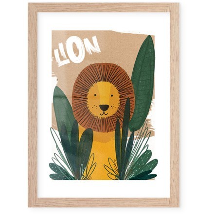Cute Lion Poster Με Ξύλινη Φυσική Κορνίζα 15x20cm Παιδικά