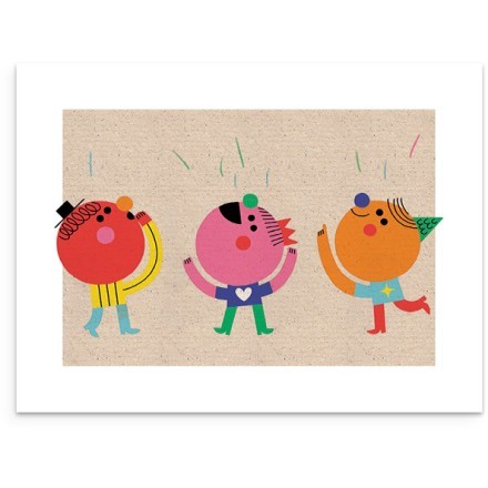 Happy Kids Poster Με Ξύλινη Φυσική Κορνίζα 20x15cm