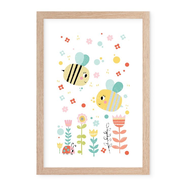 Παιδικά Loved  Bees Poster Με Ξύλινη Φυσική Κορνίζα 20x30cm