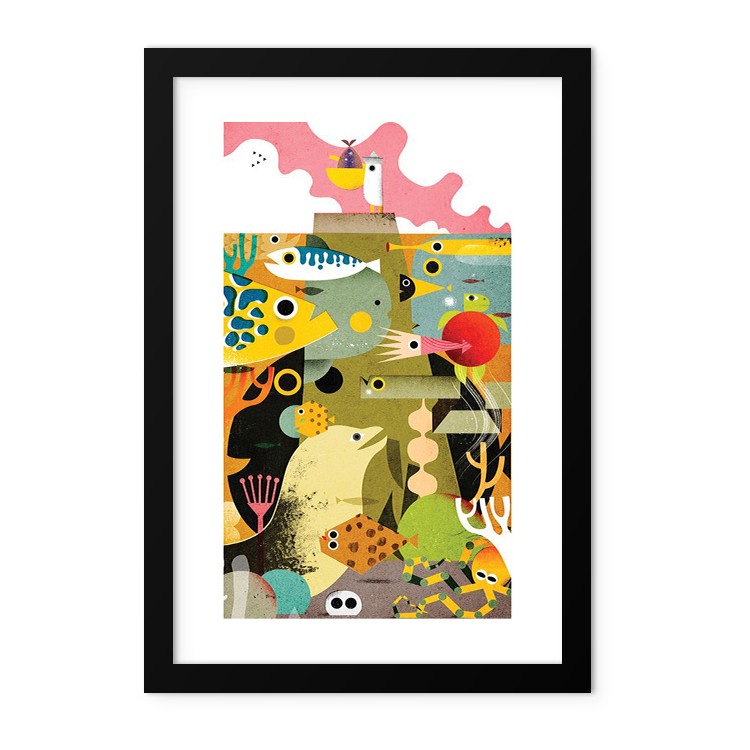 Παιδικά Sea Animals Poster Με Μαύρη Ξύλινη Κορνίζα 20x30cm