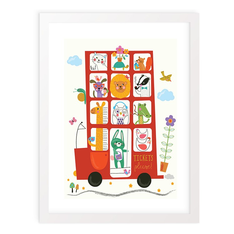Παιδικά Red Bus Poster Με Λευκή Ξύλινη Κορνίζα 40x50cm