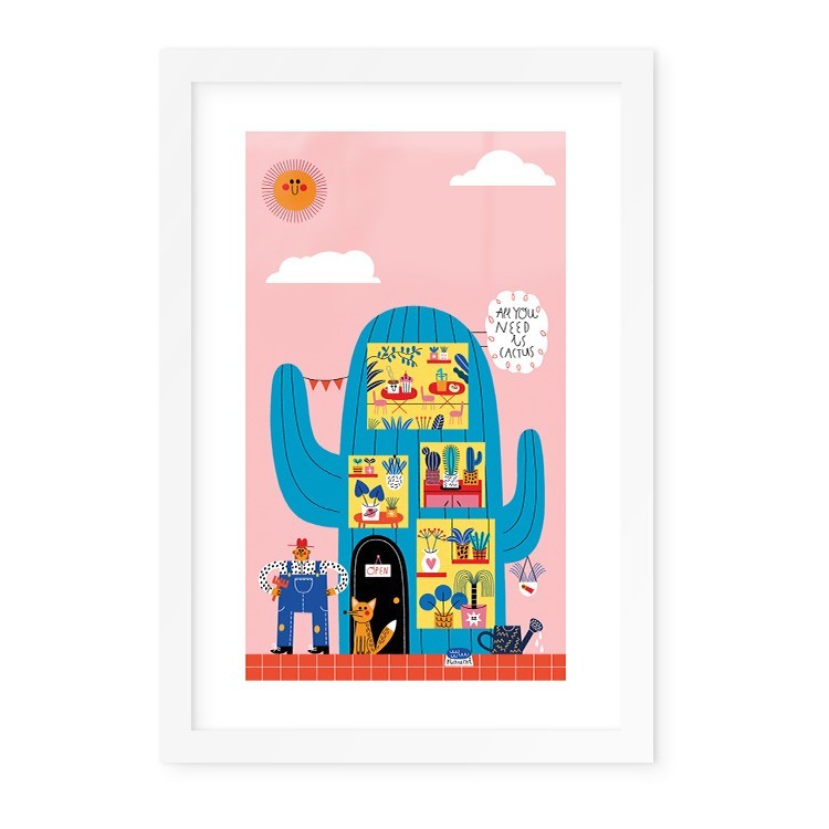 Παιδικά Blue Cactus Poster Με Λευκή Ξύλινη Κορνίζα 20x30cm