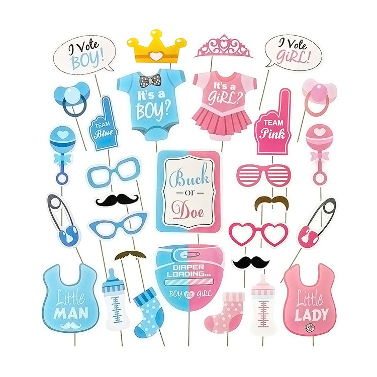 Παιδικά Baby Shower Σετ Με Props Για Φωτογραφίες 25 Τεμαχίων Ροζ 