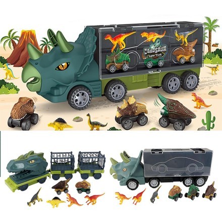 Van Φορτηγό Δεινόσαυρος Για Παιδιά Σετ 9 Τεμαχίων Τρικεράτοπας 48x8x17cm
