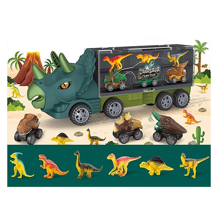 Παιδικά Van Φορτηγό Δεινόσαυρος Για Παιδιά Σετ 9 Τεμαχίων Τρικεράτοπας 48x8x17cm
